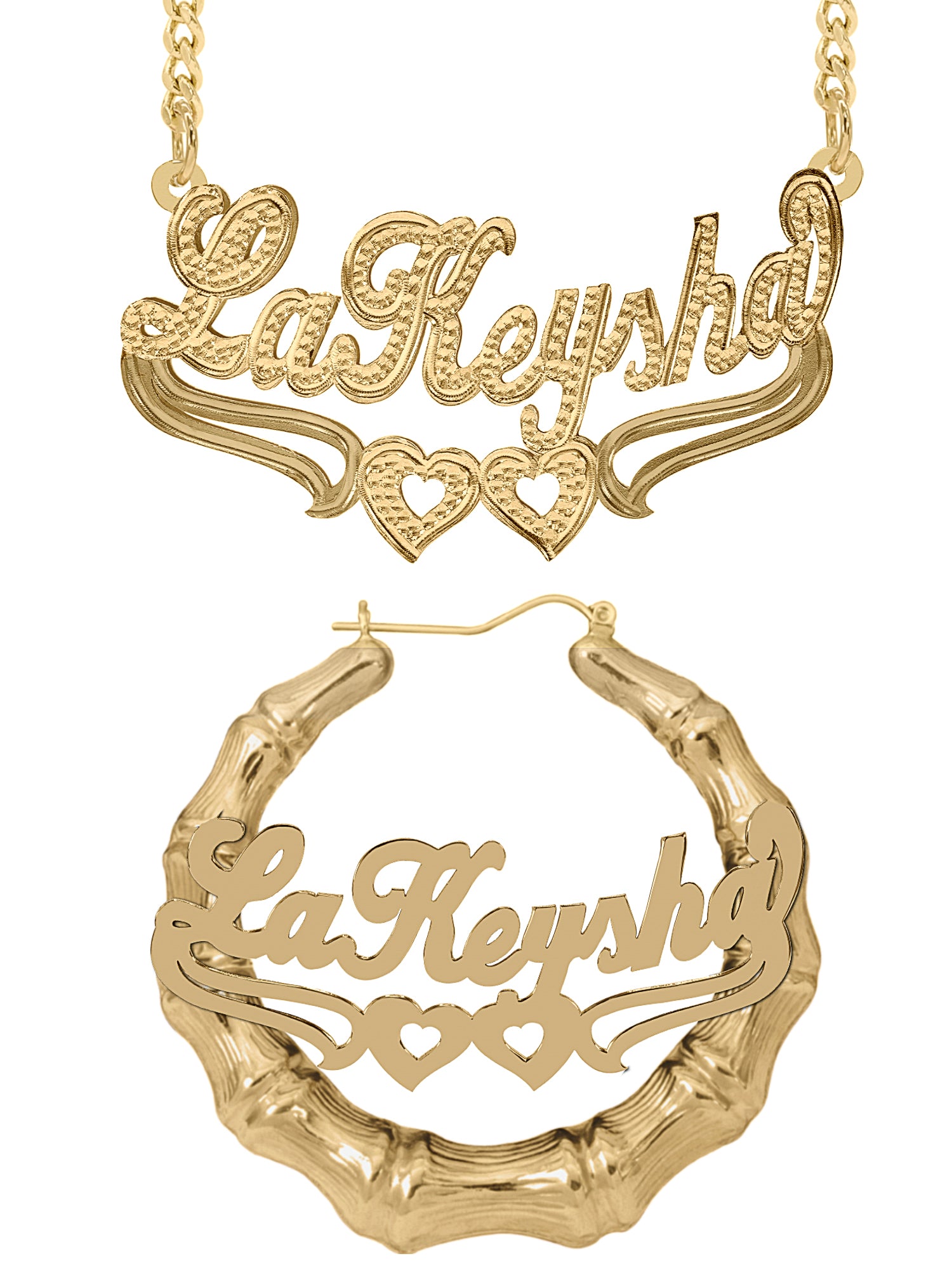 Personalized Set of Necklace and Round Bamboo Earrings.