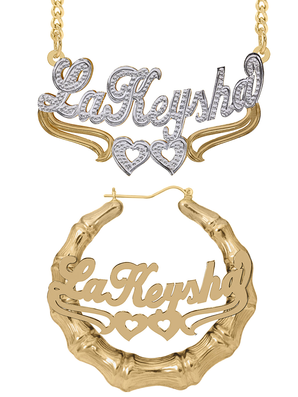 Personalized Set of Necklace and Round Bamboo Earrings.