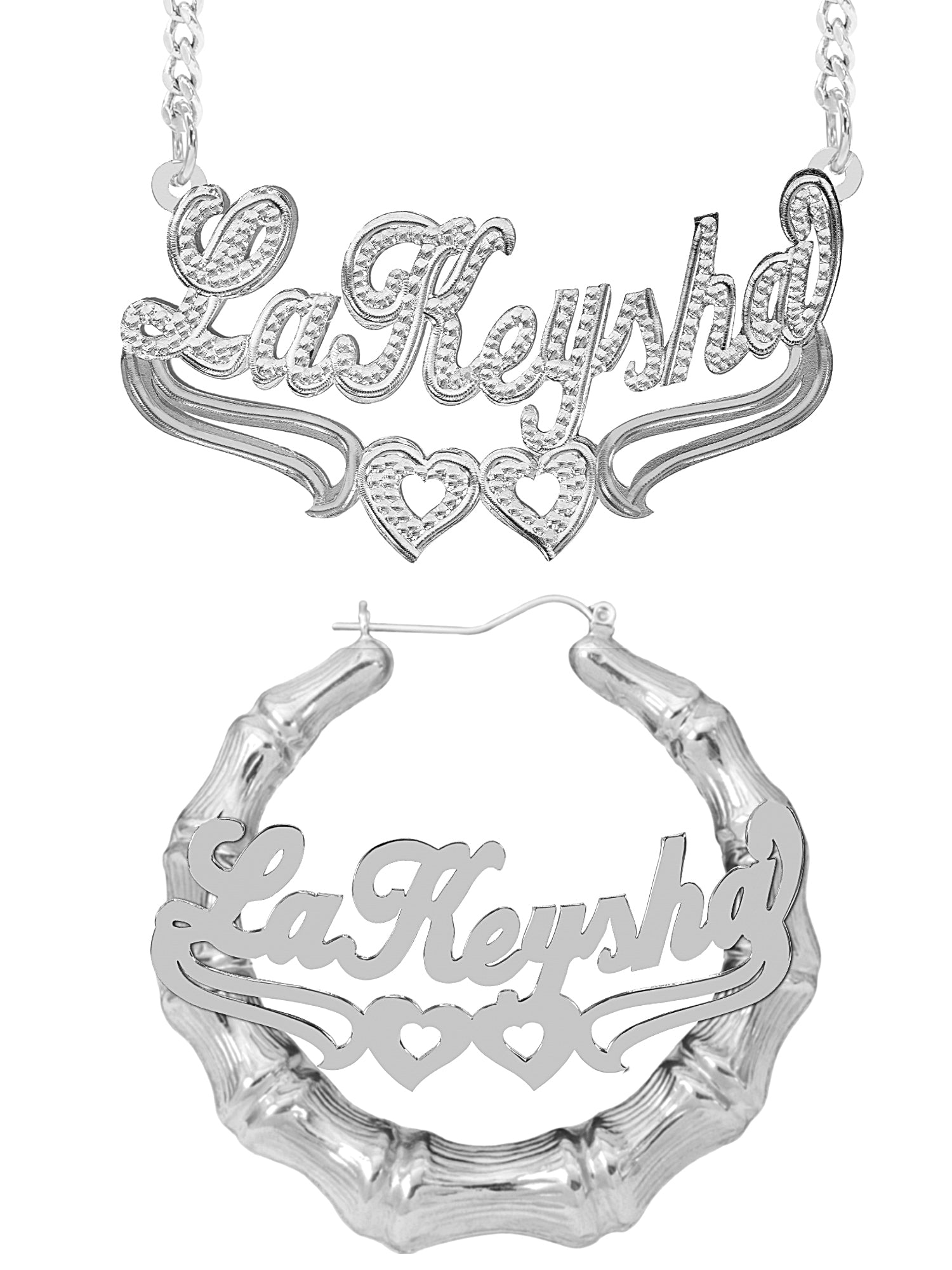 Personalized Set of Necklace and Round Bamboo Earrings.