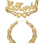 Personalized Set of Necklace and Naked Round Bamboo Earrings.