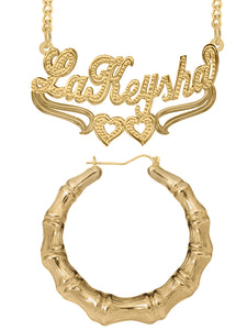 Personalized Set of Necklace and Naked Round Bamboo Earrings.