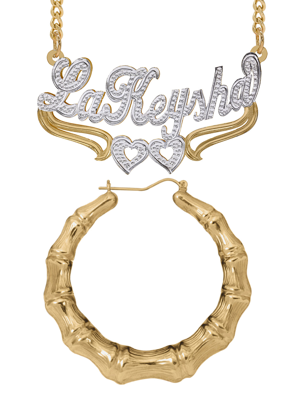 Personalized Set of Necklace and Naked Round Bamboo Earrings.
