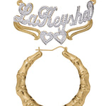Personalized Set of Necklace and Naked Round Bamboo Earrings.