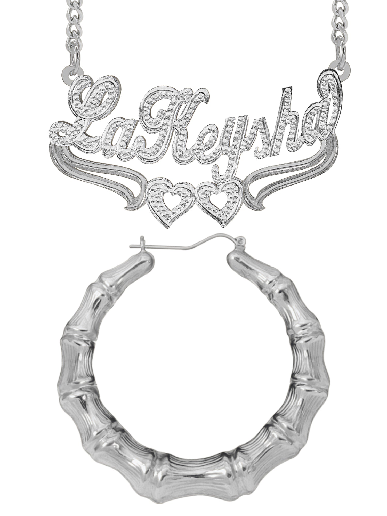 Personalized Set of Necklace and Naked Round Bamboo Earrings.