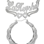 Personalized Set of Necklace and Naked Round Bamboo Earrings.