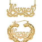 Personalized Set of Necklace and Heart-Shaped Bamboo Earrings.