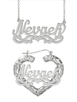 Personalized Set of Necklace and Heart-Shaped Bamboo Earrings.