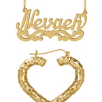 Personalized Set of Necklace and Naked Heart-Shaped Bamboo Earrings