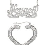 Personalized Set of Necklace and Naked Heart-Shaped Bamboo Earrings