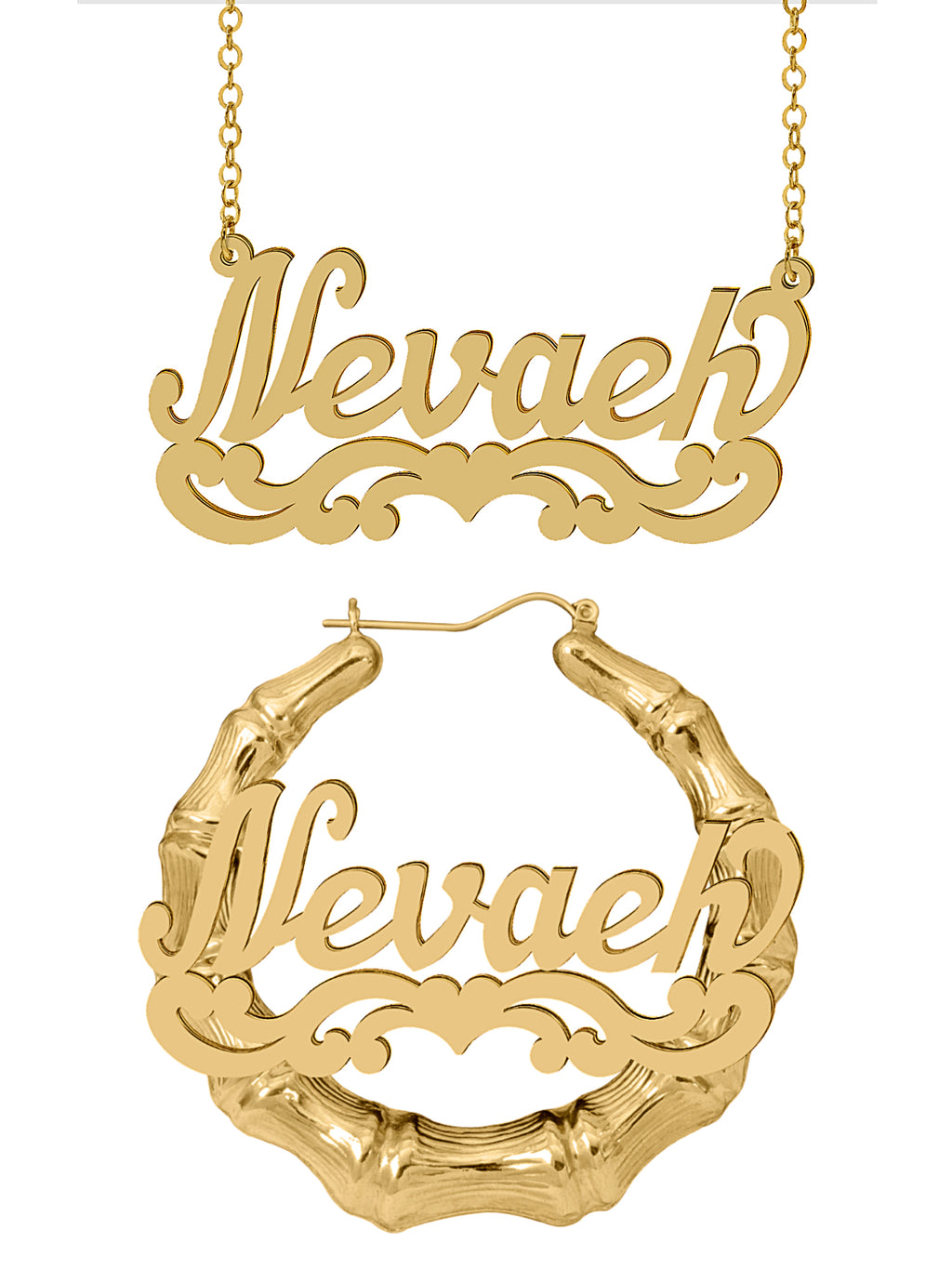 Personalized Set of Necklace and Round Bamboo Earrings