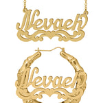 Personalized Set of Necklace and Round Bamboo Earrings