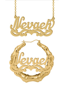 Personalized Set of Necklace and Round Bamboo Earrings