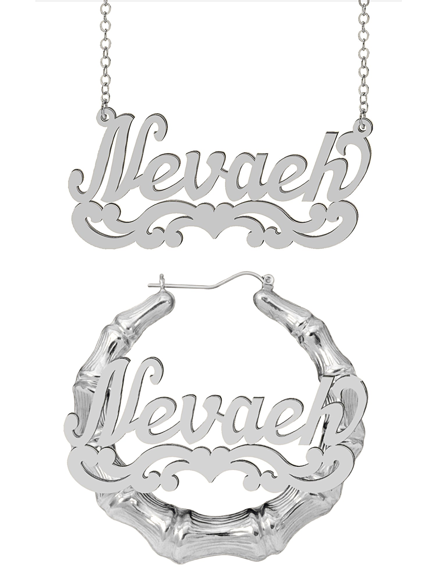 Personalized Set of Necklace and Round Bamboo Earrings