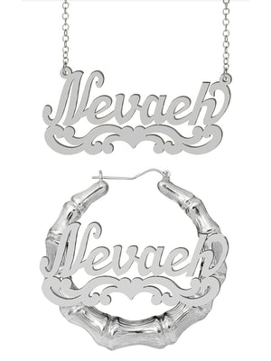Personalized Set of Necklace and Round Bamboo Earrings