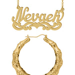 Personalized Set of Necklace and Naked Round Bamboo Earrings.