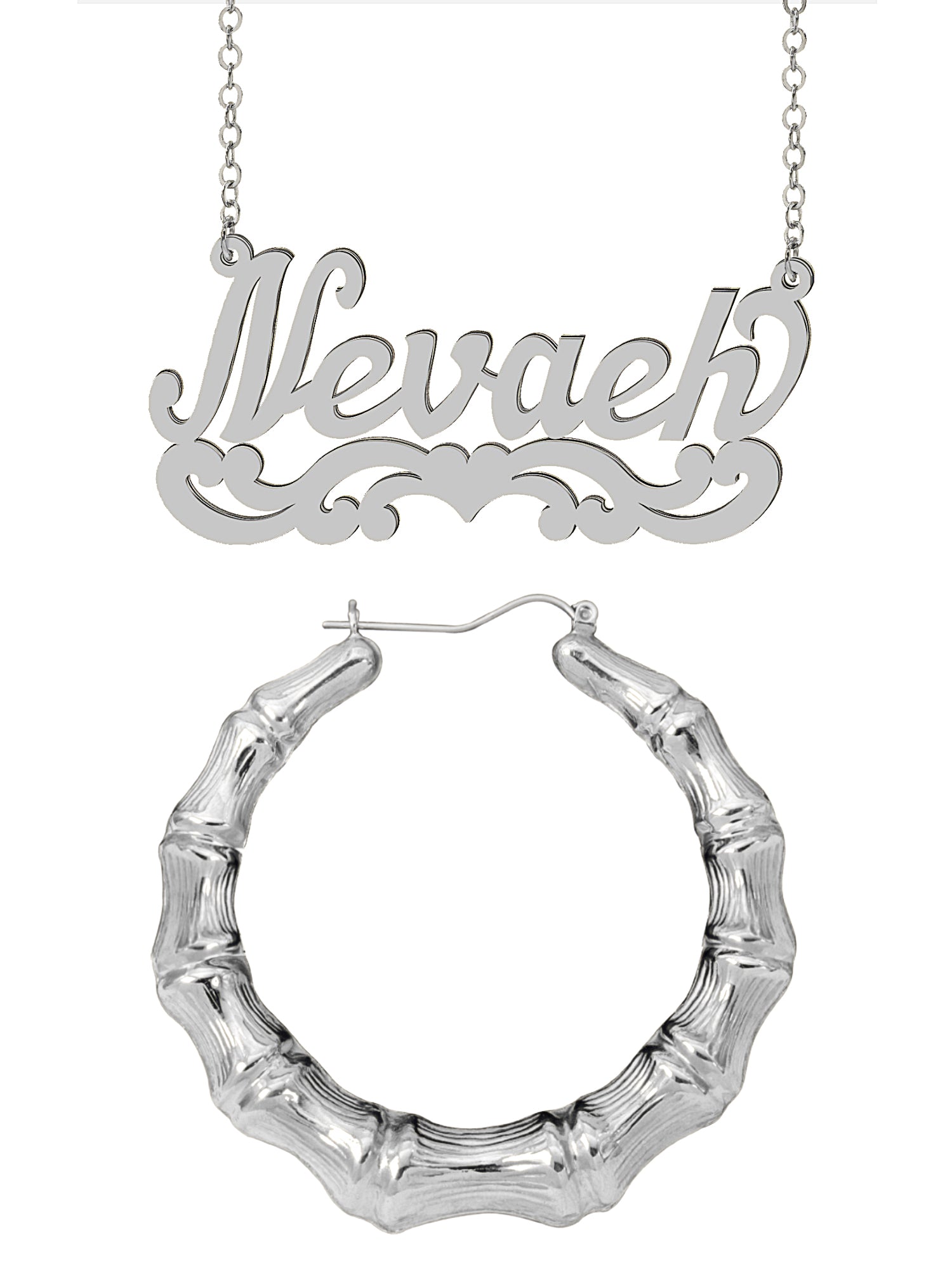 Personalized Set of Necklace and Naked Round Bamboo Earrings.