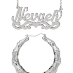 Personalized Set of Necklace and Naked Round Bamboo Earrings.