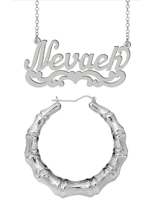 Personalized Set of Necklace and Naked Round Bamboo Earrings.