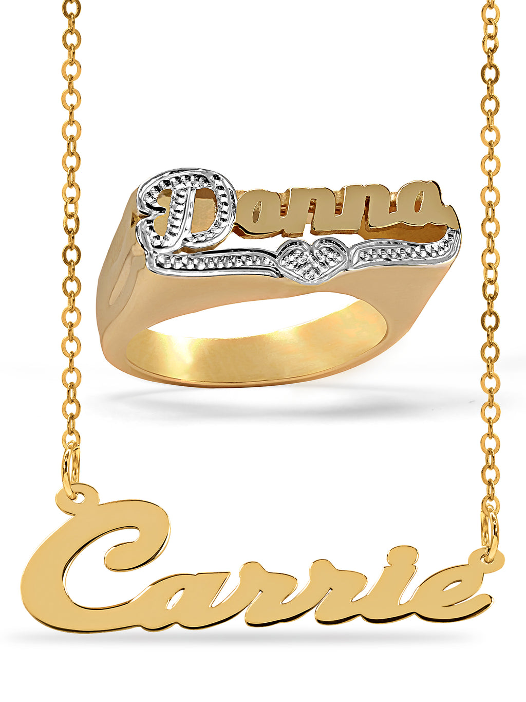 Personalized Set of Necklace and Name Ring.