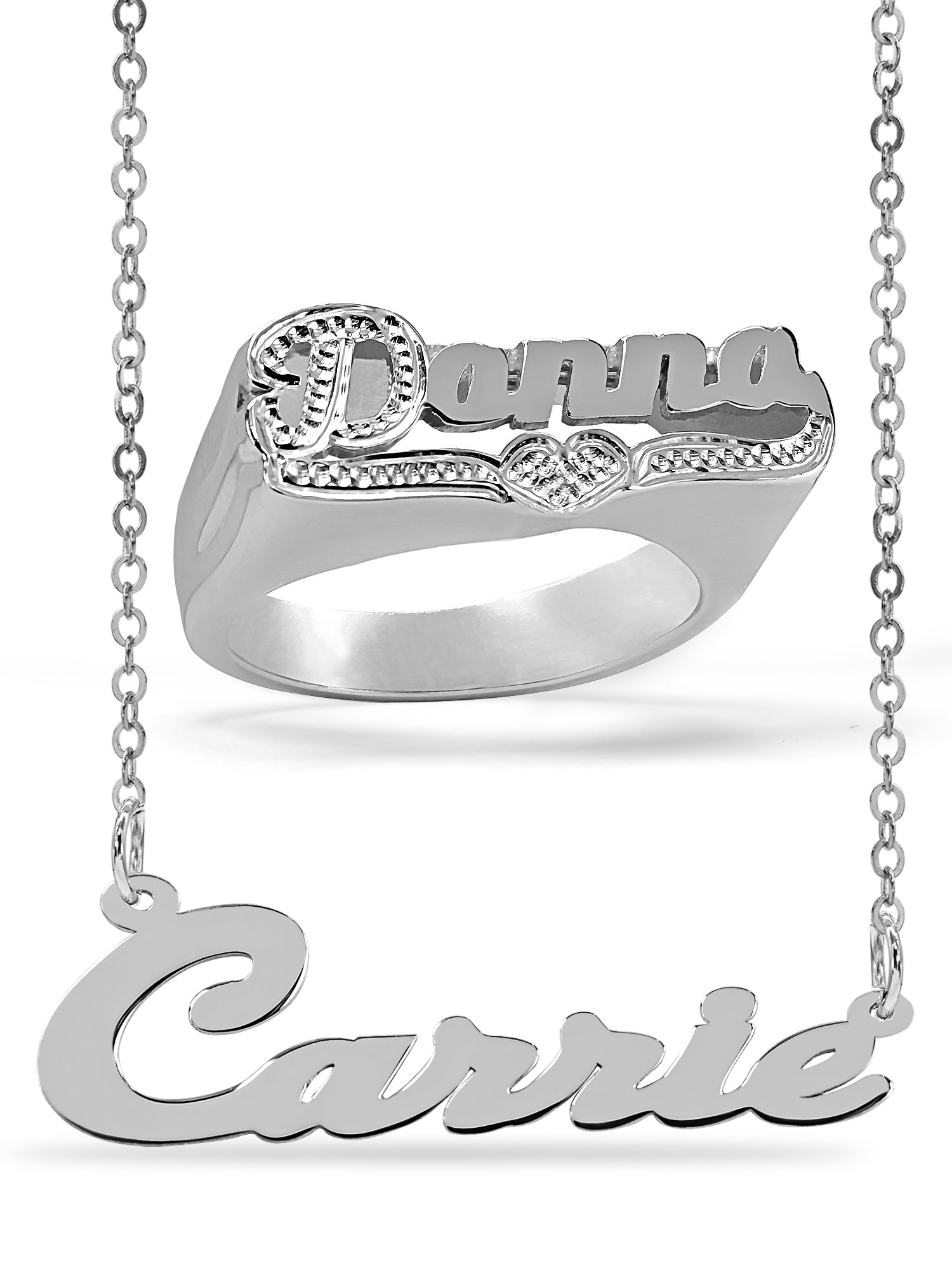 Personalized Set of Necklace and Name Ring.