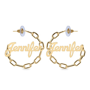 PAPERCLIP NAME HOOP EARRING