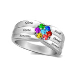 Engraved Names Family Ring with Birthstones