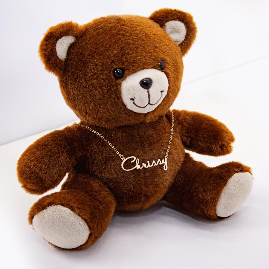 Script Name Necklace with FREE Teddy Bear