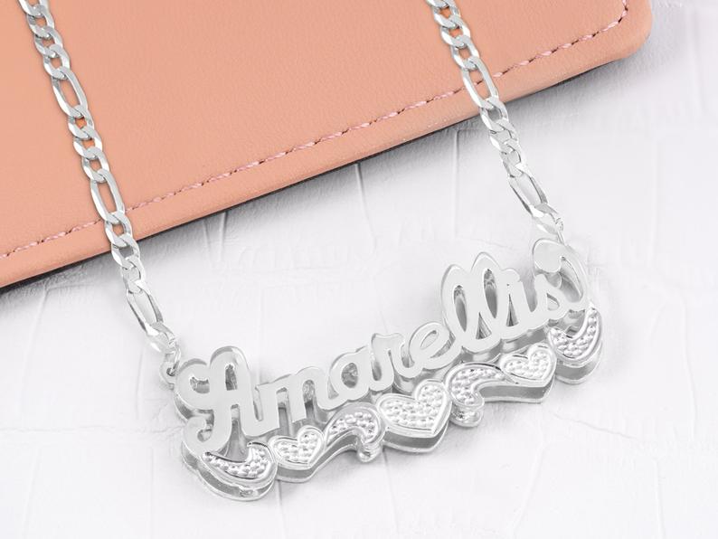 Personalized Double Name Plate with Hearts and Tails