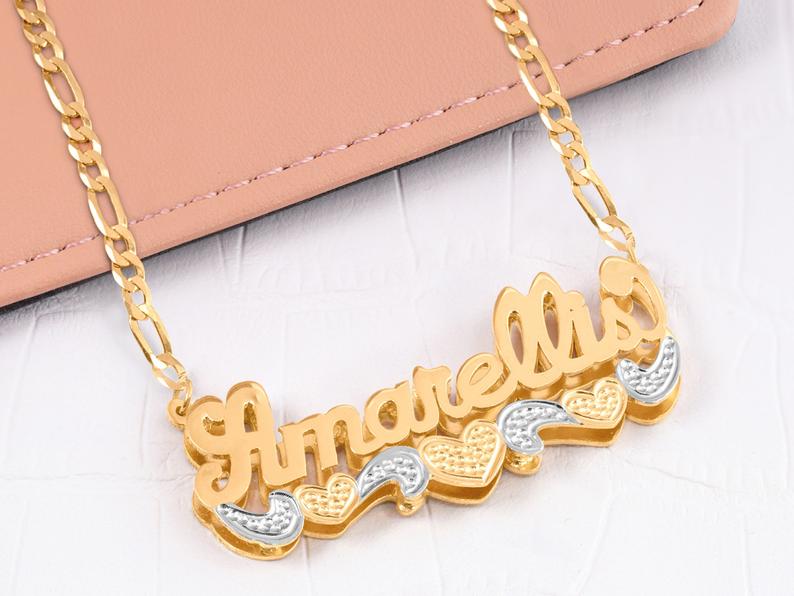 Personalized Double Name Plate with Hearts and Tails
