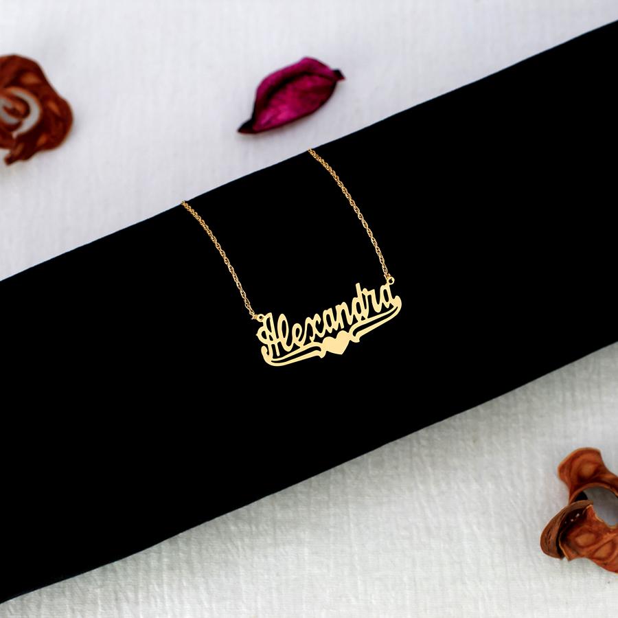 Name Necklace with Lower Tails & Heart "Alexandra"
