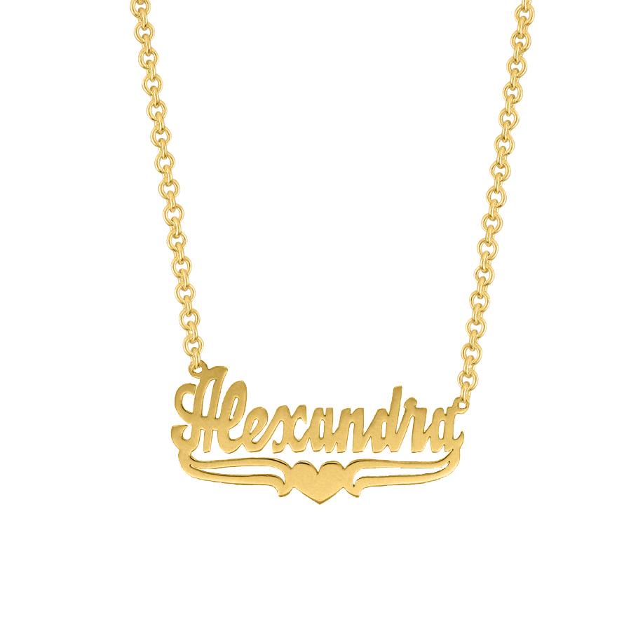 Name Necklace with Lower Tails & Heart "Alexandra"