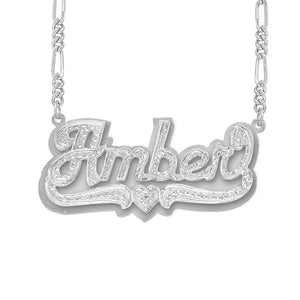 Double-Plate Beaded Amber Name Necklace