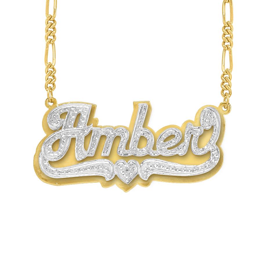 Double-Plate Beaded Amber Name Necklace